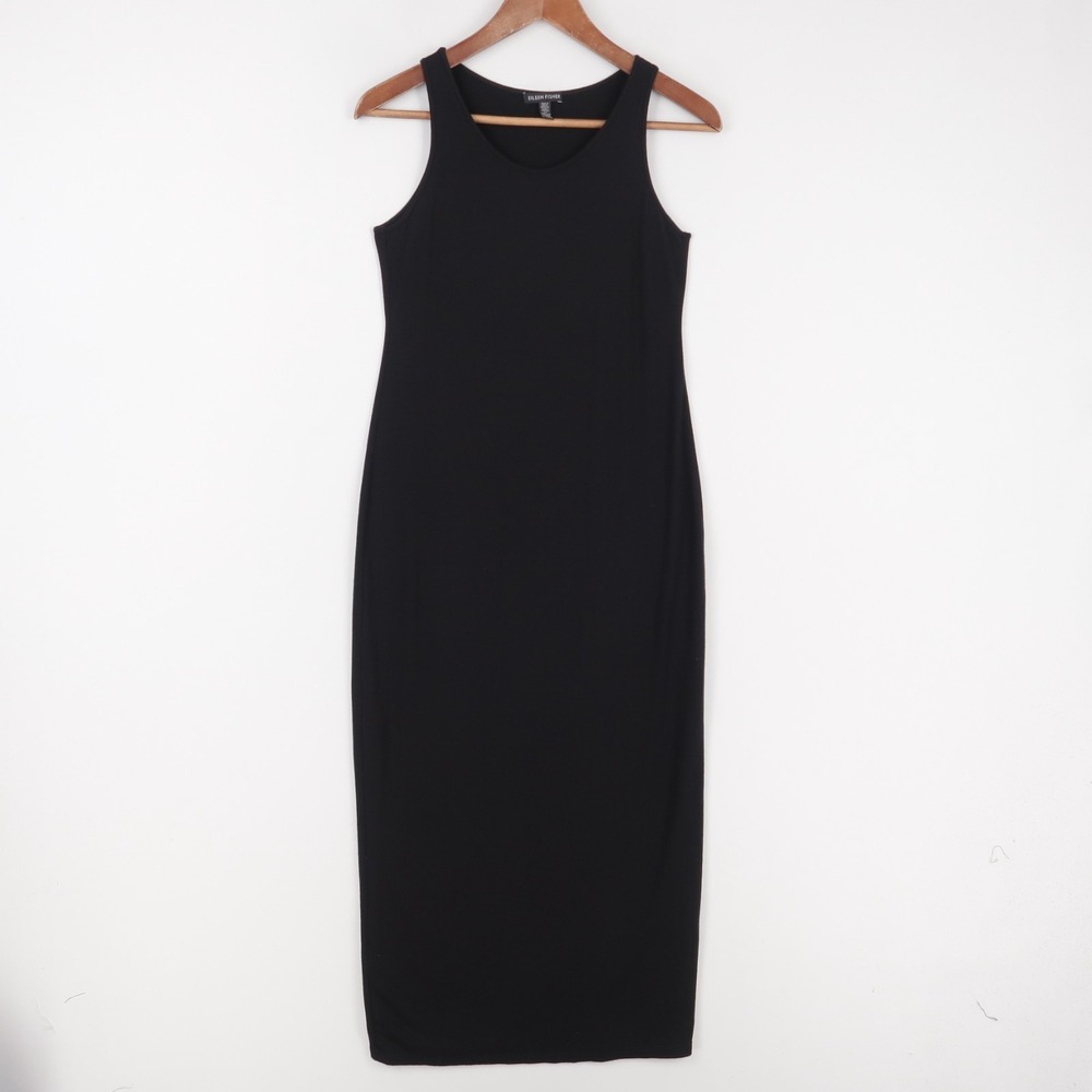 Eileen Fisher Maxi Column Dress Womens XXS Black Viscose Jersey Tank Sleeveless